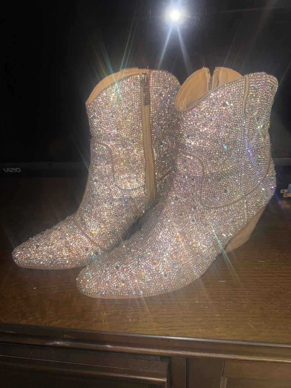 Crystal Embellished Women's Ankle Heeled Boots - Iridescent Pink